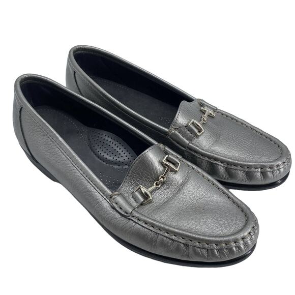 SAS 9 S Silver Metro TriPad Comfort Loafer Slip-On Shoes Flats Horsebit Hardware - Picture 1 of 12